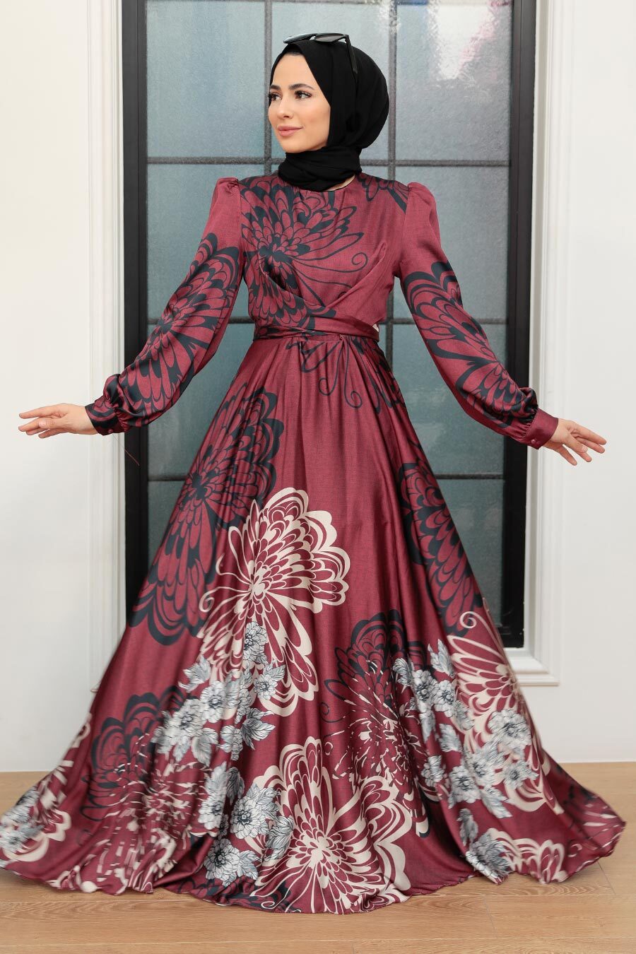 Neva Style - Luxury Claret Red Islamic Bridesmaid Dress 3432BR