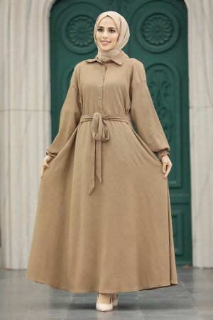 Neva Style - Mink Muslim Long Dress Style 5858V - Thumbnail