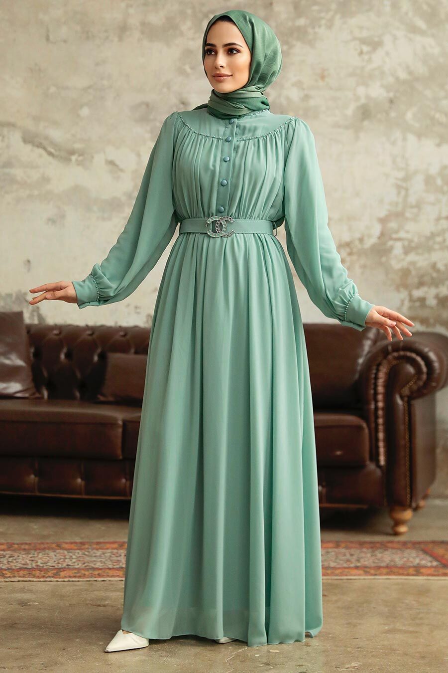 Neva Style - Mint Hijab For Women Dress 33284MINT