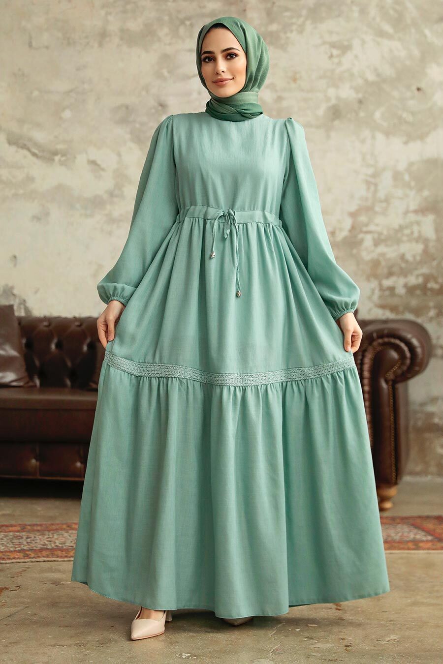 Neva Style - Mint Hijab Maxi Dress 5864MINT