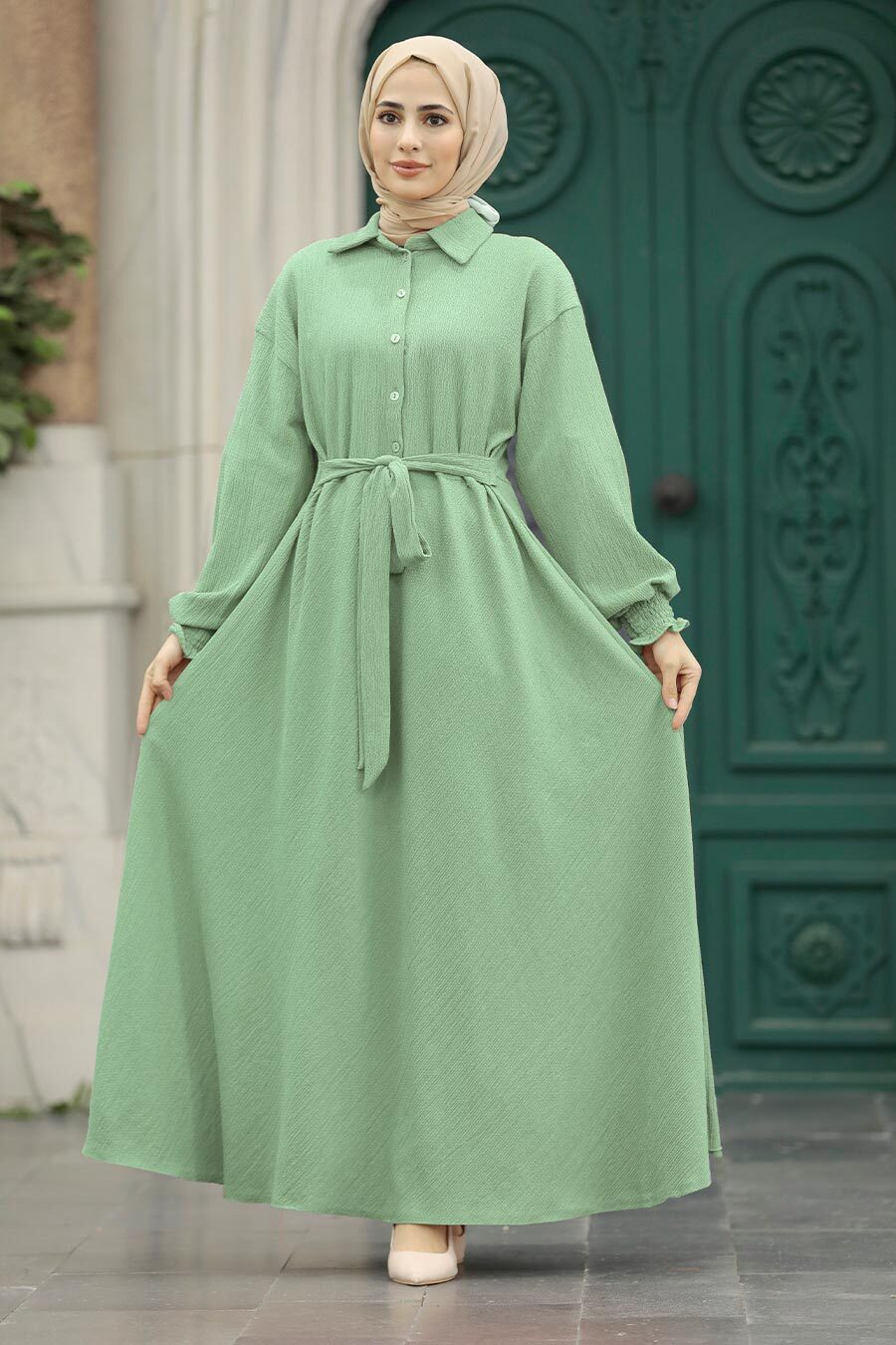 Neva Style - Mint Muslim Long Dress Style 5858MINT