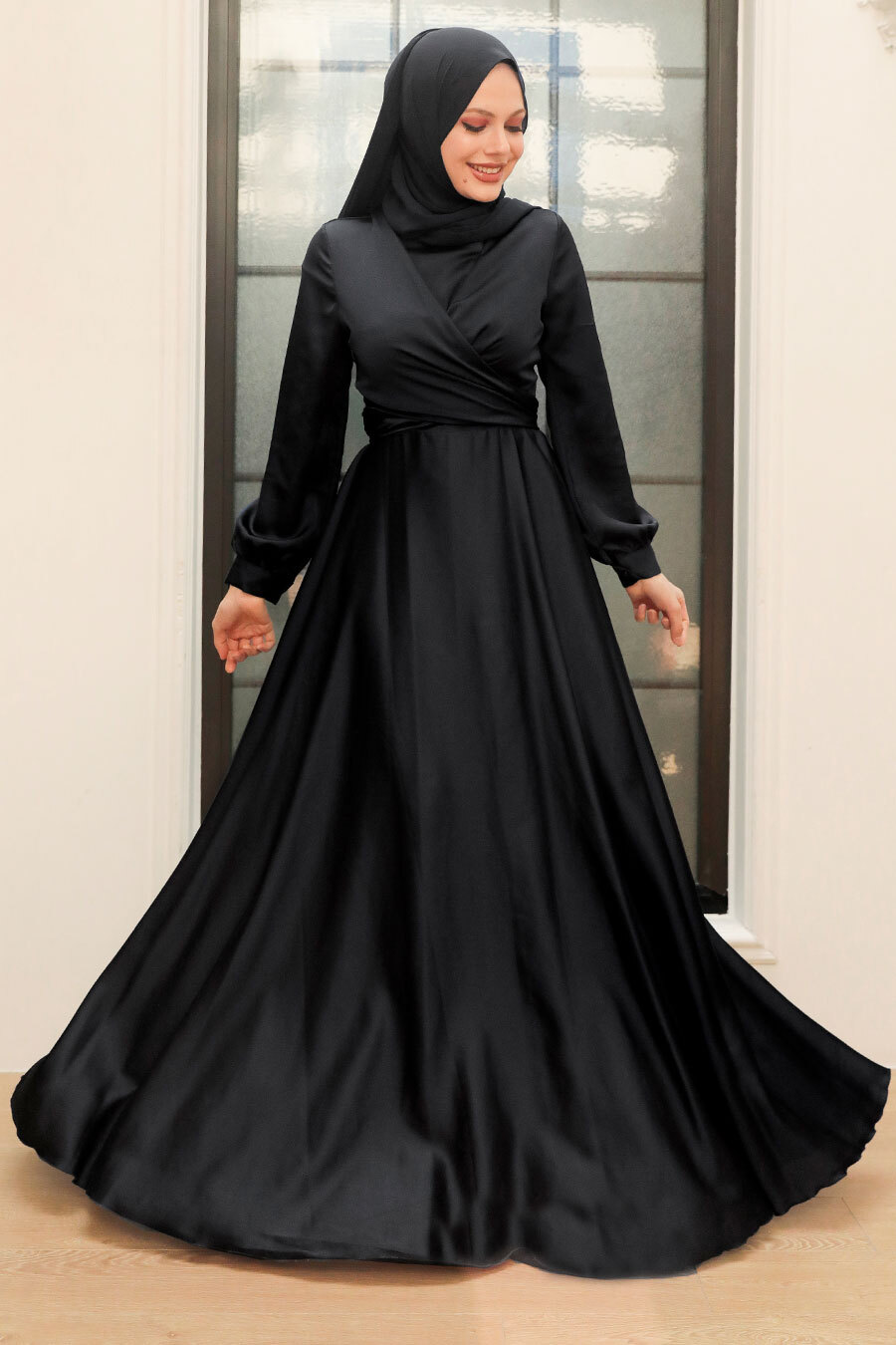 Neva Style - Modern Black Hijab Bridesmaid Dress 33871S