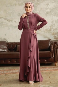 Neva Style - Modern Brown Hijab Wedding Dress 37320KH - Thumbnail