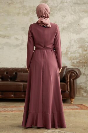 Neva Style - Modern Brown Hijab Wedding Dress 37320KH - Thumbnail