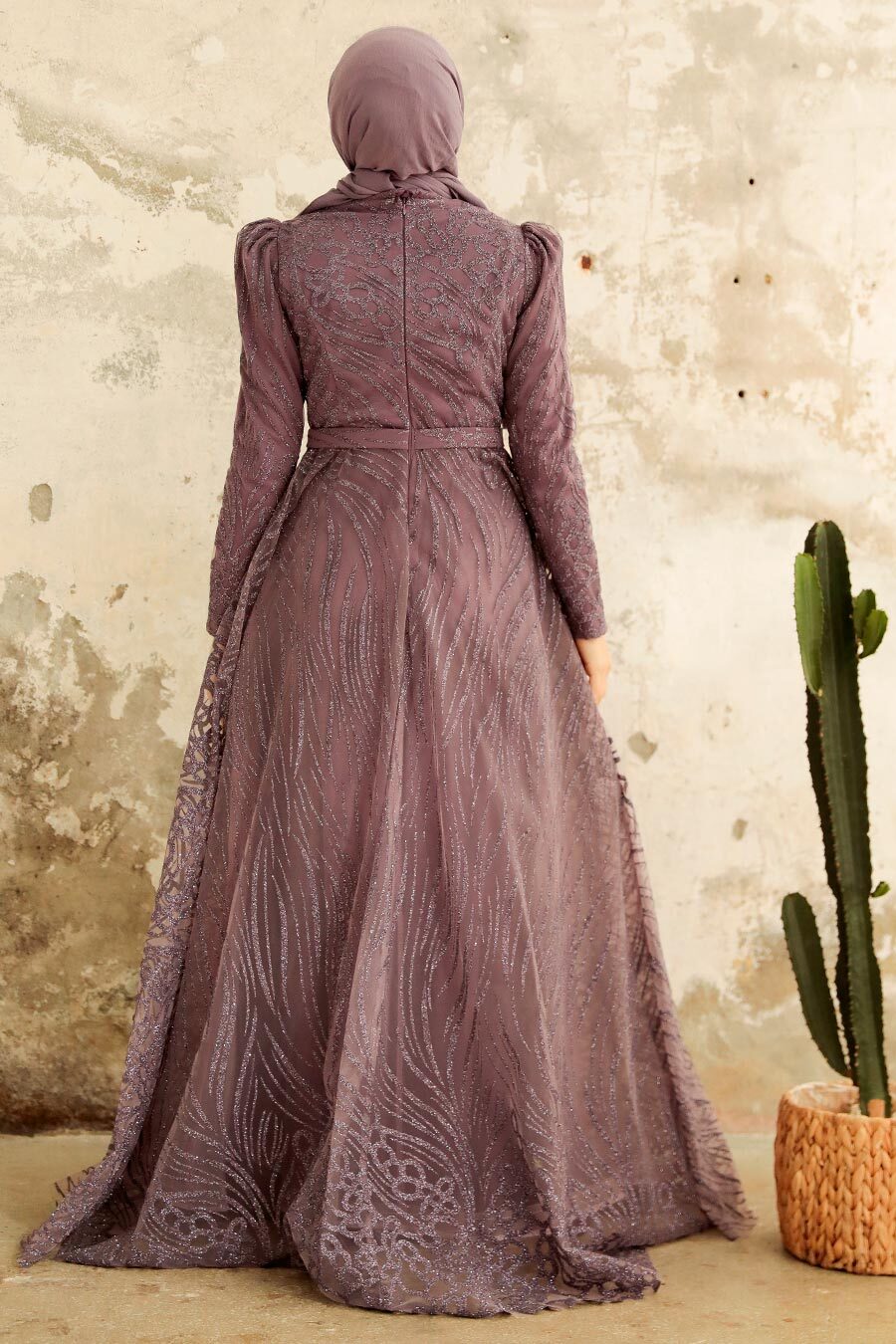 Neva Style - Modern Dark Lila Islamic Clothing Engagement Dress 2294KLILA