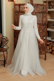 Neva Style - Modern Ecru Islamic Prom Dress 22694E - Thumbnail