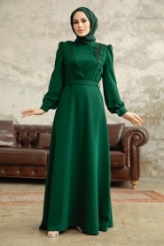 Neva Style - Modern Emerald Green Islamic Dress 37351ZY - Thumbnail