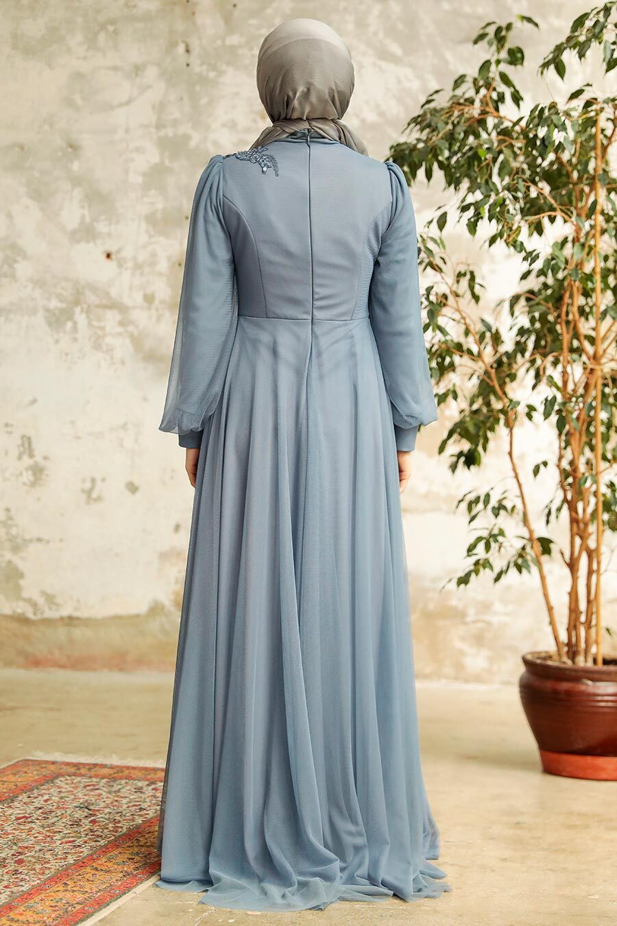 Neva Style - Stylish Grey Hijab Evening Dress 22061GR