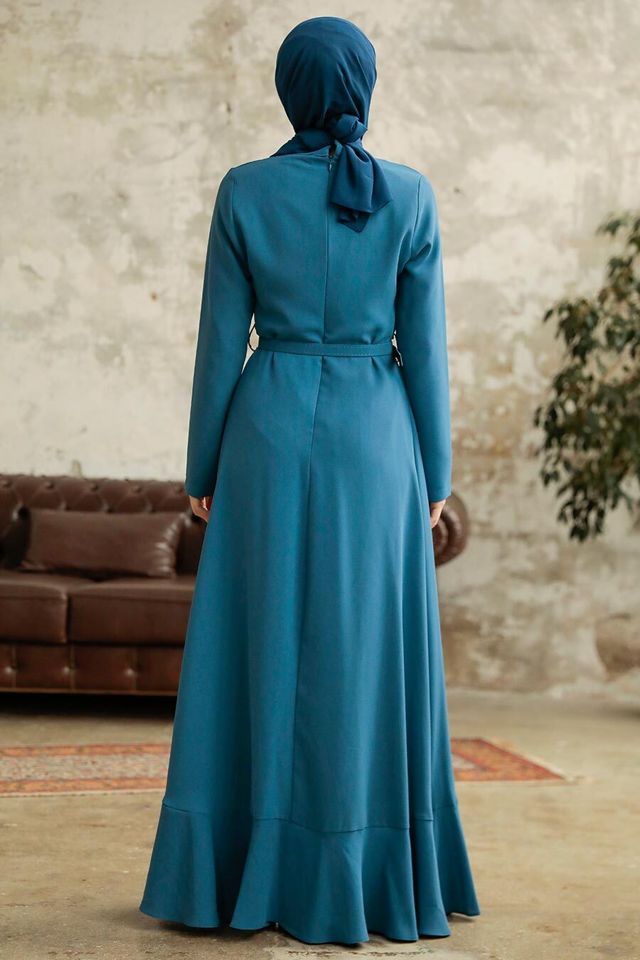 Neva Style - Modern İndigo Blue Hijab Wedding Dress 37320IM