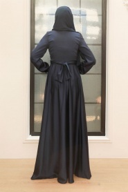 Neva Style - Modern Navy Blue Hijab Bridesmaid Dress 33871L - Thumbnail