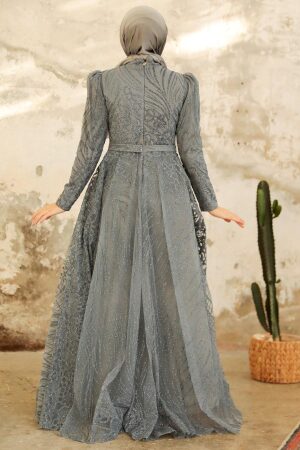 Neva Style - Modern Smoke Color Islamic Clothing Engagement Dress 2294FU - Thumbnail
