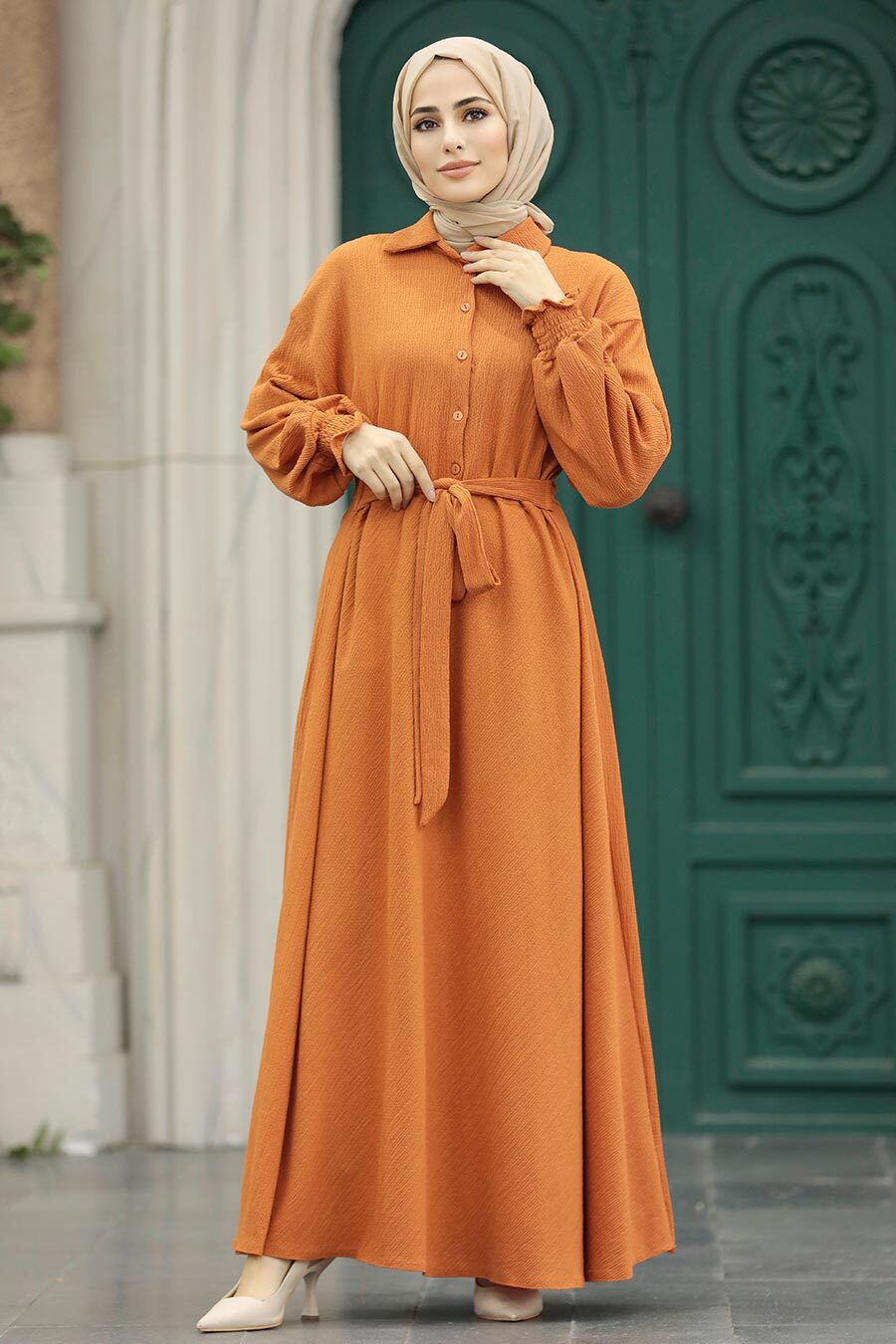 Neva Style - Orange Muslim Long Dress Style 5858T