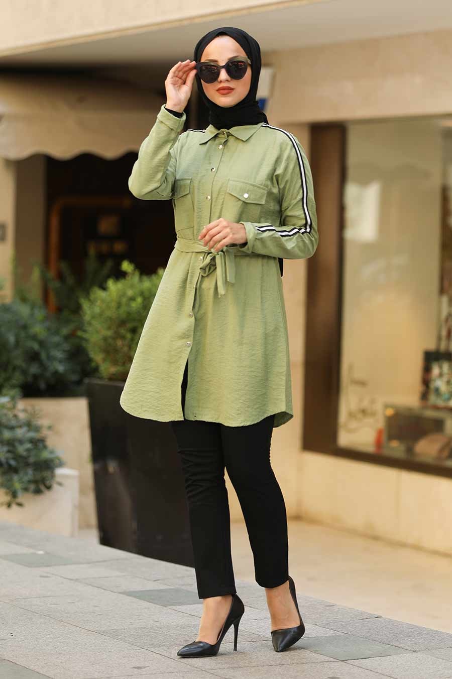 Neva Style - Pistachio Green Hijab Shirt 39190FY - Tesetturisland.com