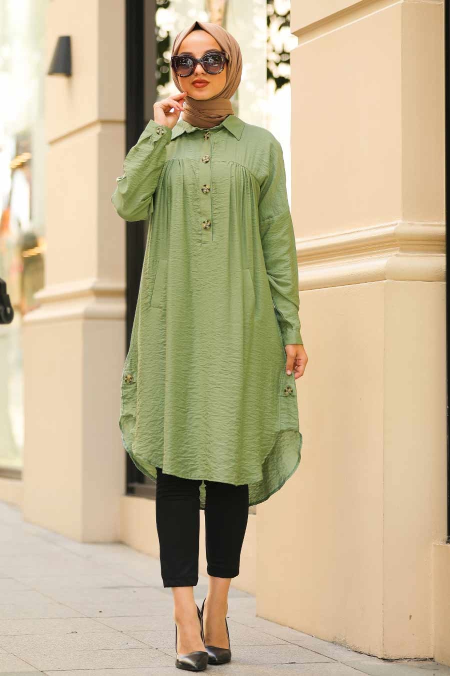 Neva Style - Pistachio Green Hijab Tunic 38750FY - Tesetturisland.com
