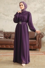 Neva Style - Plum Color Hijab For Women Dress 33284MU - Thumbnail