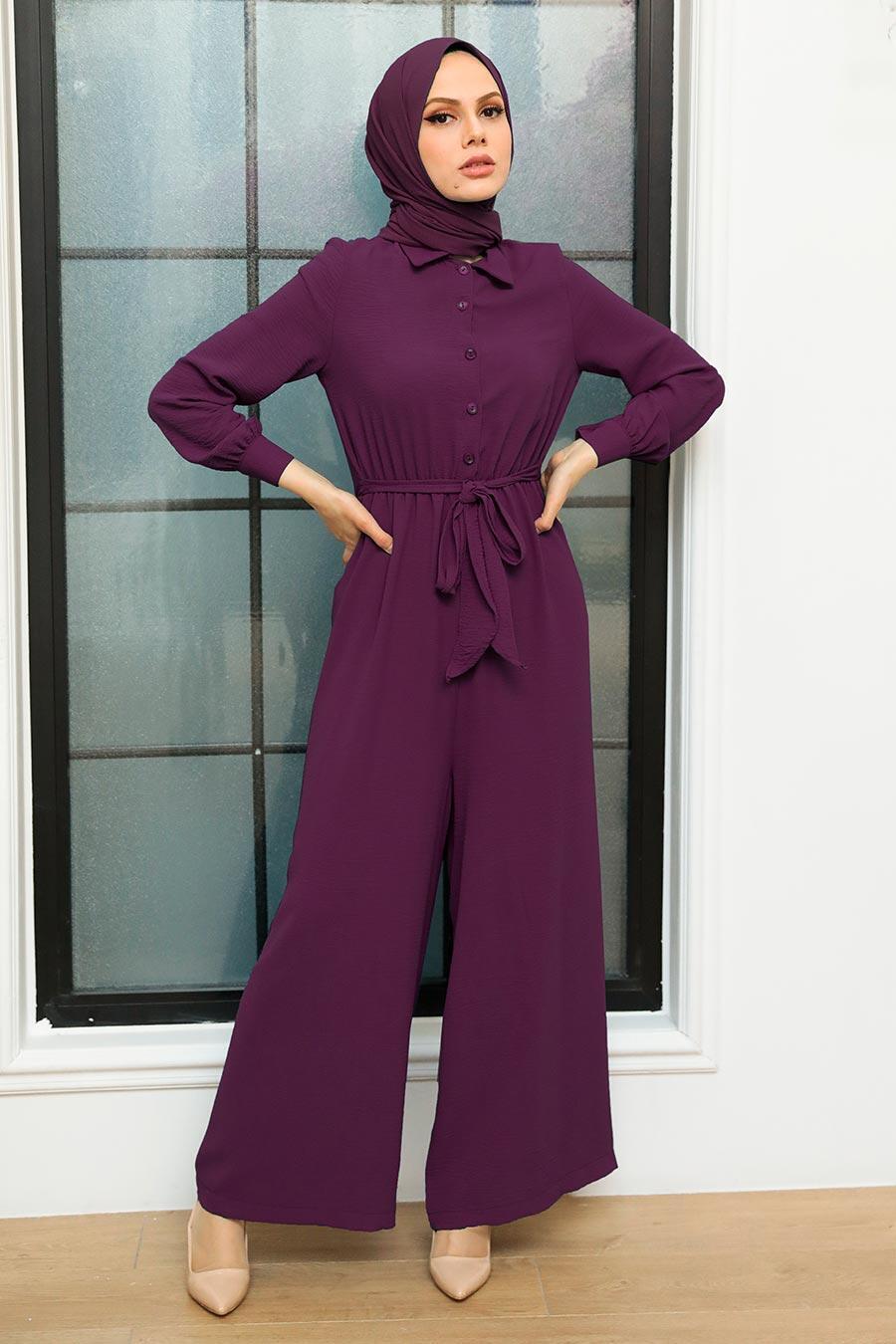 Neva Style - Plum Color Hijab Overalls 5703MOR