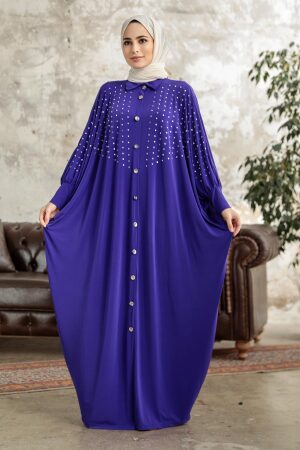 Neva Style - Plum Color Islamic Clothing Turkish Abaya 17410MOR - Thumbnail