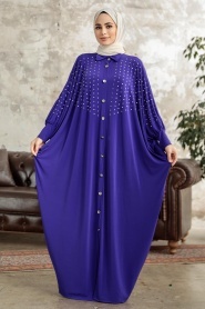 Neva Style - Plum Color Islamic Clothing Turkish Abaya 17410MOR - Thumbnail