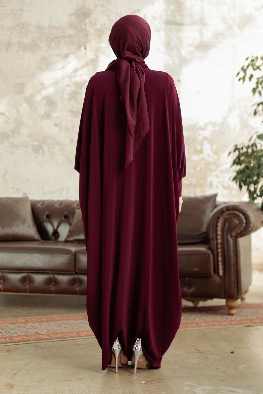 Neva Style - Plum Color Islamic Clothing Turkish Abaya 17410MU