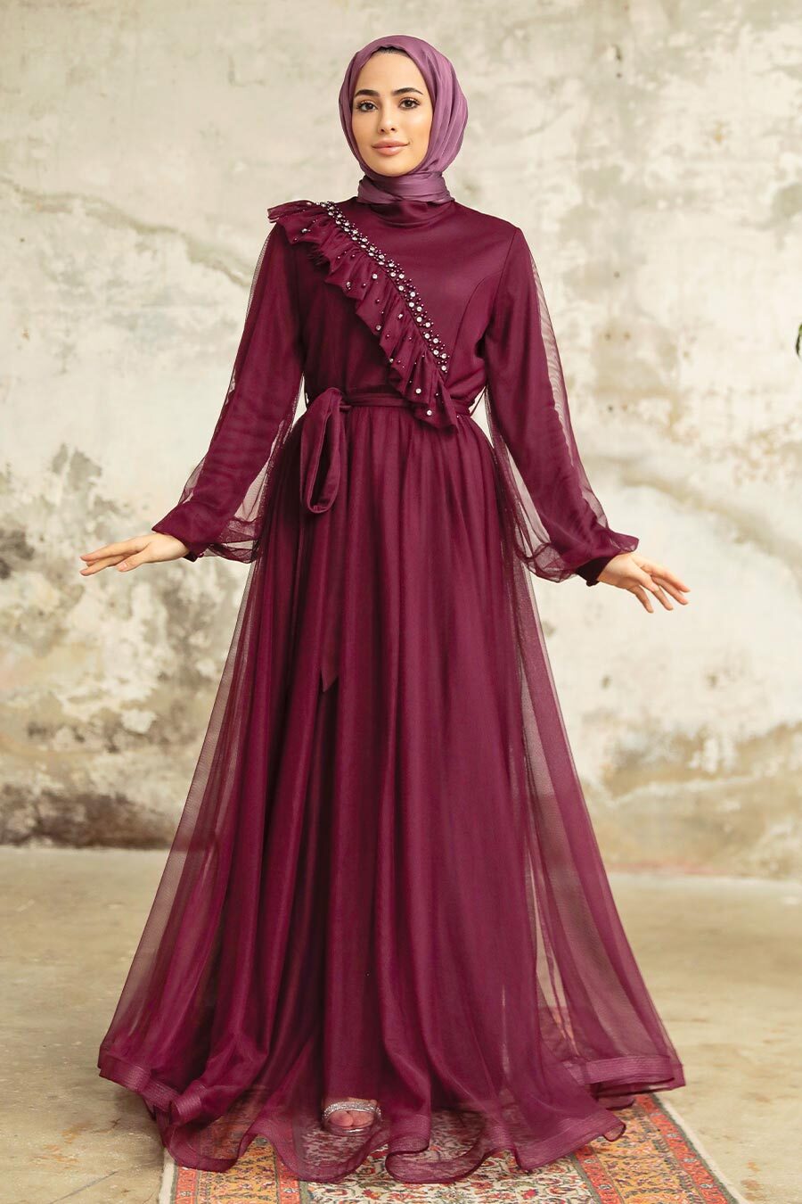 Neva Style - Plum Color Tukish Modest Bridesmaid Dress 25841MU