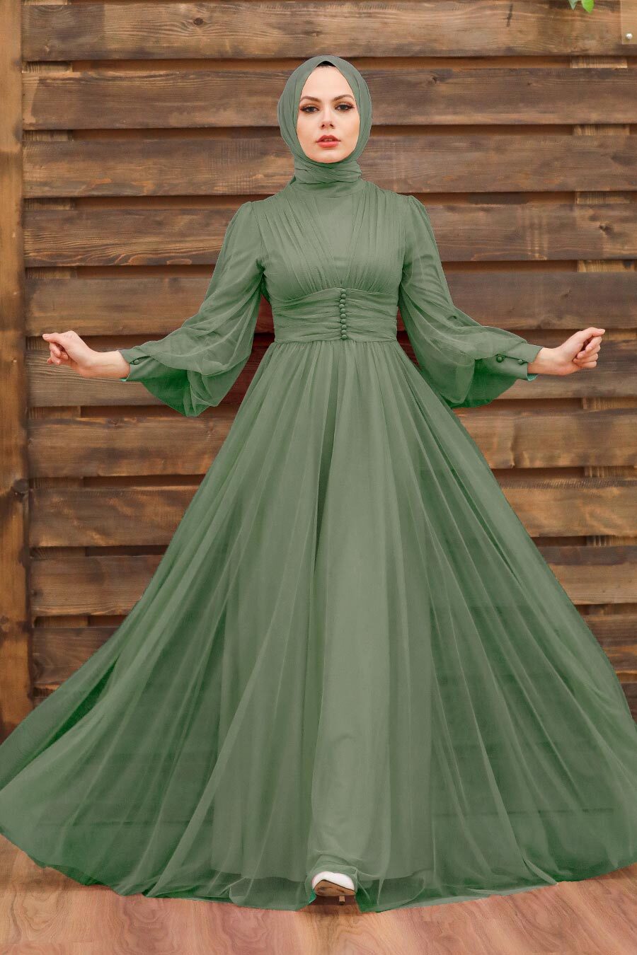 Neva Style - Plus Size Almond Green Islamic Wedding Gown 5478CY