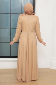 Neva Style - Plus Size Beige Muslim Prom Dress 50151BEJ - Thumbnail