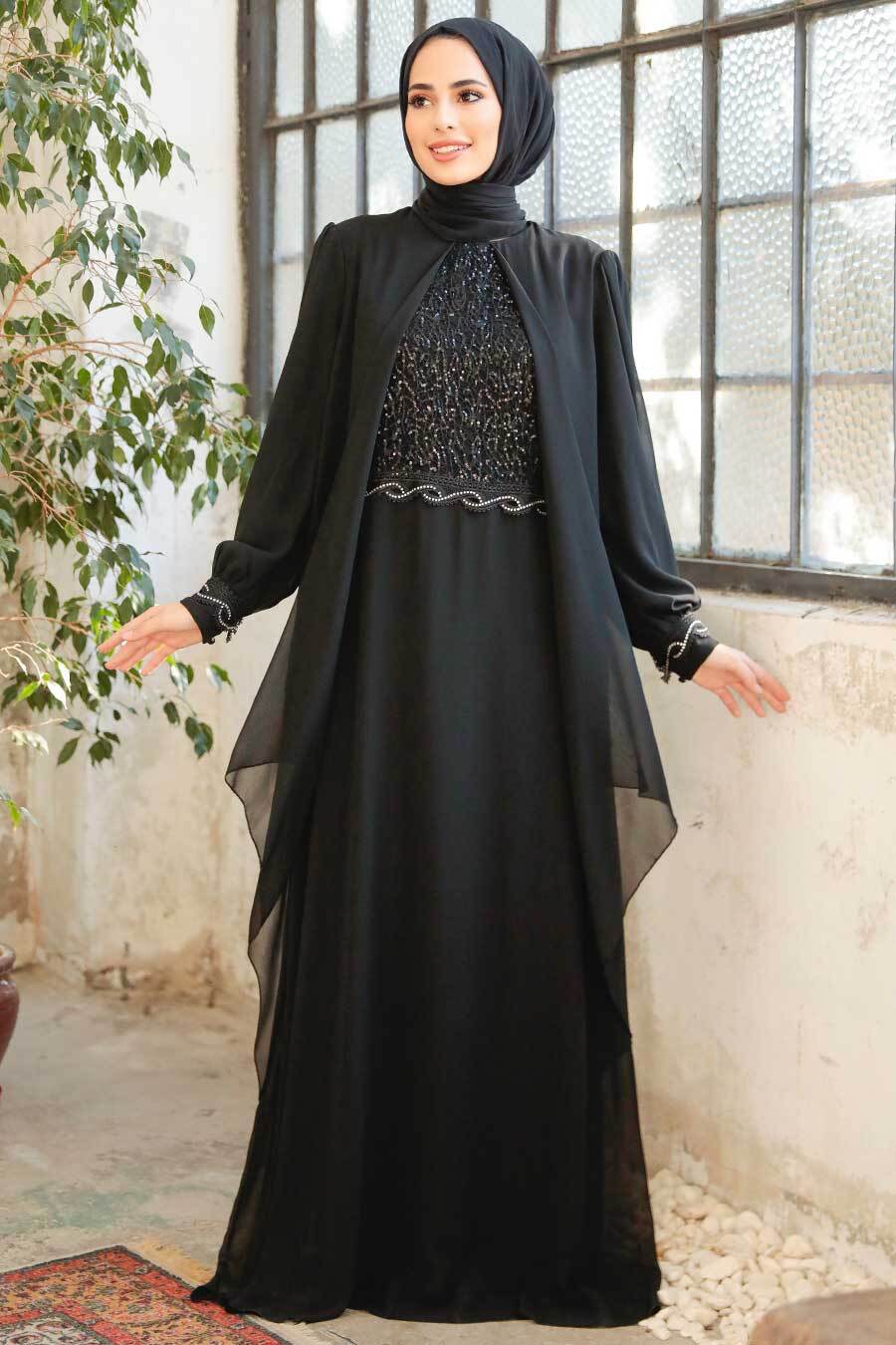 Neva Style - Plus Size Black Islamic Evening Dress 25765S