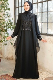 Neva Style - Plus Size Black Islamic Evening Dress 25765S - Thumbnail