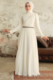 Neva Style - Plus Size Ecru Islamic Long Sleeve Dress 5737E - Thumbnail