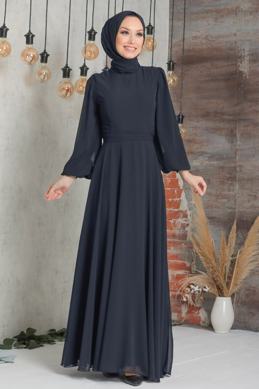 Neva Style - Plus Size Navy Blue Hijab Engagement Dress 5470L