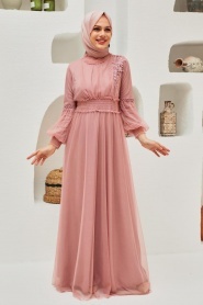 Neva Style - Plus Size Powder Pink Modest Islamic Clothing Prom Dress 56520PD - Thumbnail