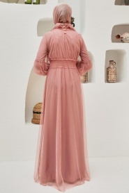 Neva Style - Plus Size Powder Pink Modest Islamic Clothing Prom Dress 56520PD - Thumbnail