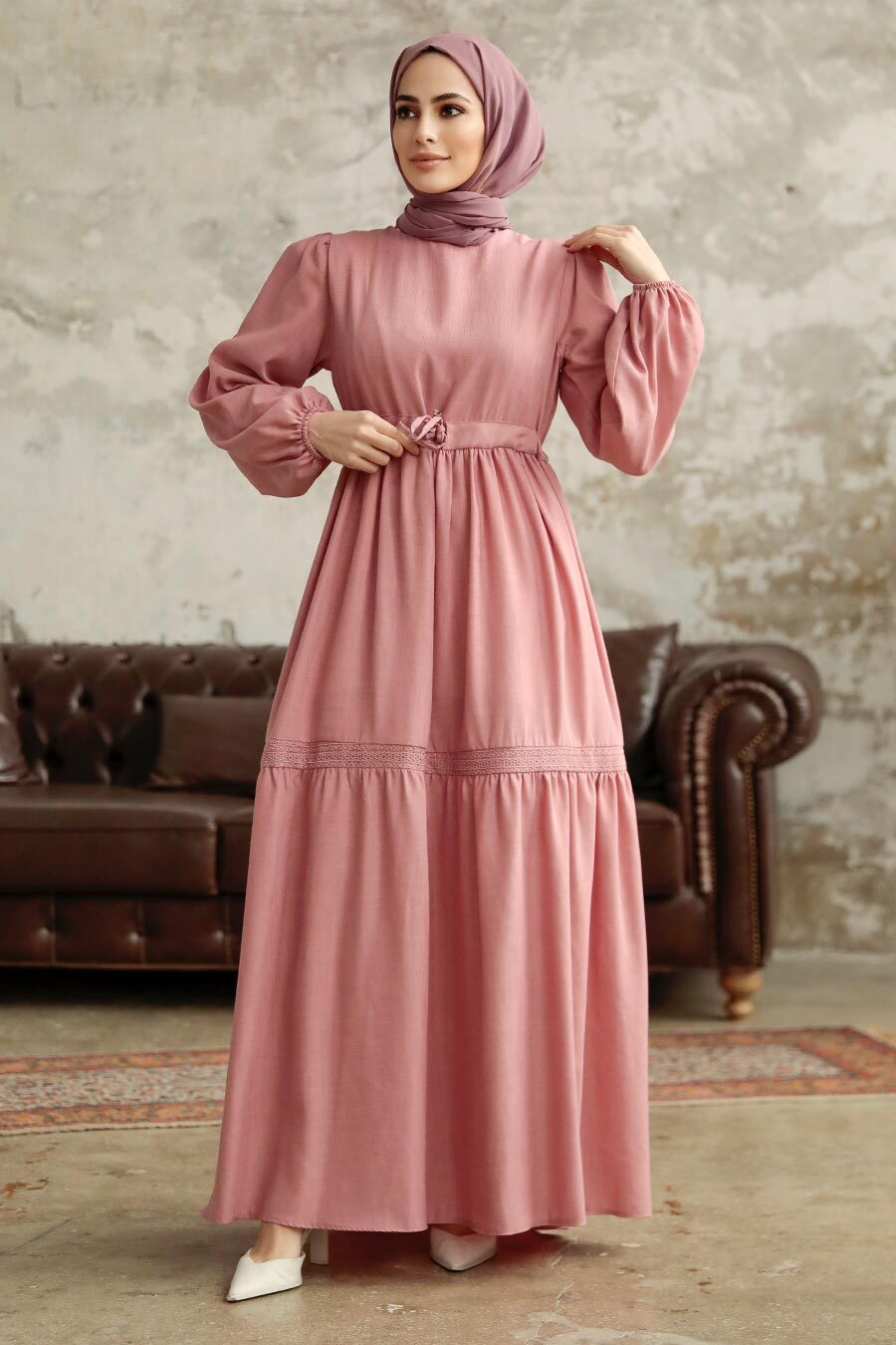 Neva Style - Powder Pink Hijab Maxi Dress 5864PD