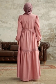 Neva Style - Powder Pink Hijab Maxi Dress 5864PD - Thumbnail