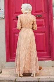 Neva Style - Puantiyeli Bej Tesettür Elbise 27909BEJ - Thumbnail