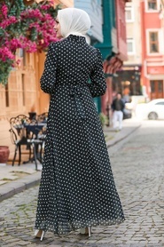 Neva Style - Puantiyeli Siyah Tesettür Elbise 27909S - Thumbnail
