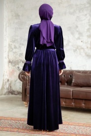 Neva Style - Purple Velvet Long Dress for Muslim Ladies 37291MOR - Thumbnail