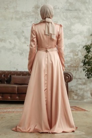 Neva Style - Satin Biscuit Islamic Wedding Dress 3967BS - Thumbnail