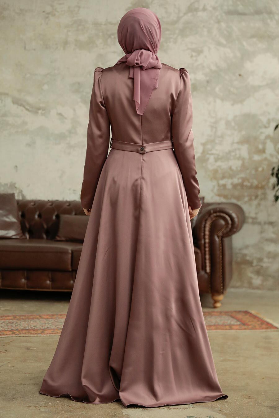 Neva Style - Satin Copper Islamic Wedding Dress 3967BKR