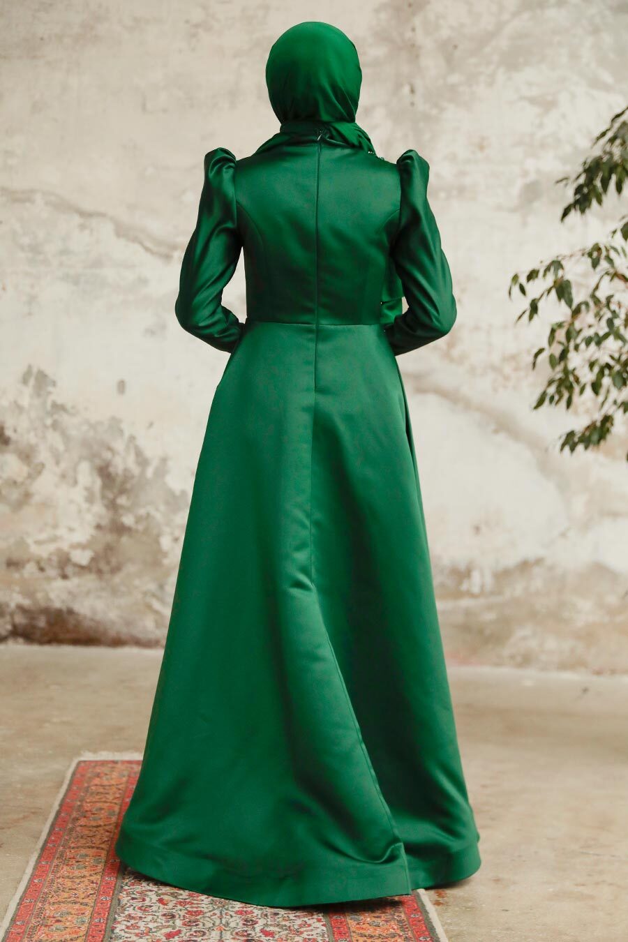 Neva Style - Satin Emerald Green Muslim Engagement Dress 22460ZY