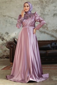 Neva Style - Satin Lila Hijab Hijab Wedding Gown 22401LILA - Thumbnail