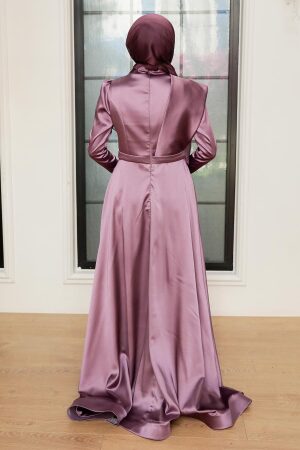 Neva Style - Satin Lila Modest Islamic Clothing Evening Dress 22441LILA - Thumbnail