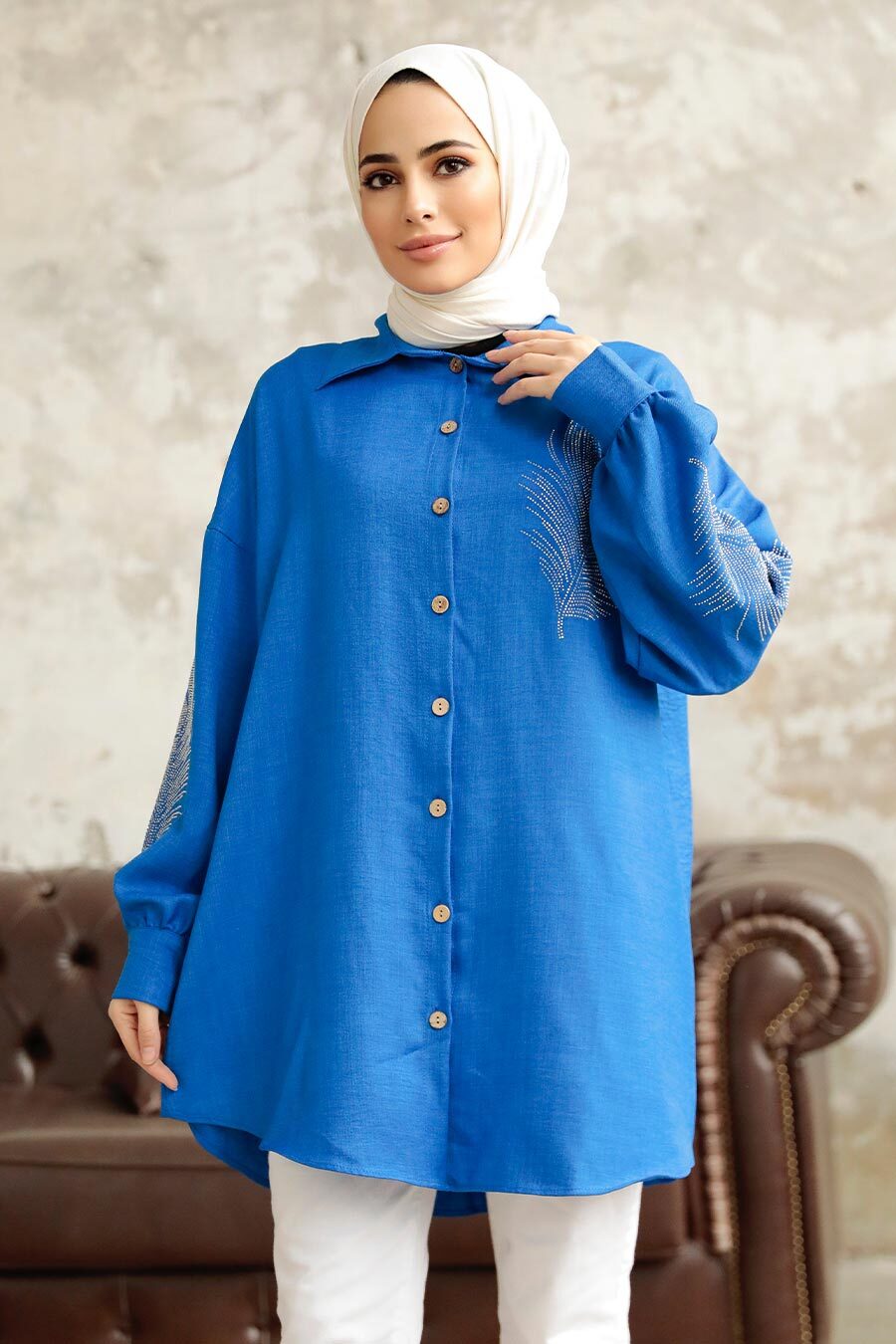 Neva Style - Sax Blue Hijab Tunic 11351SX