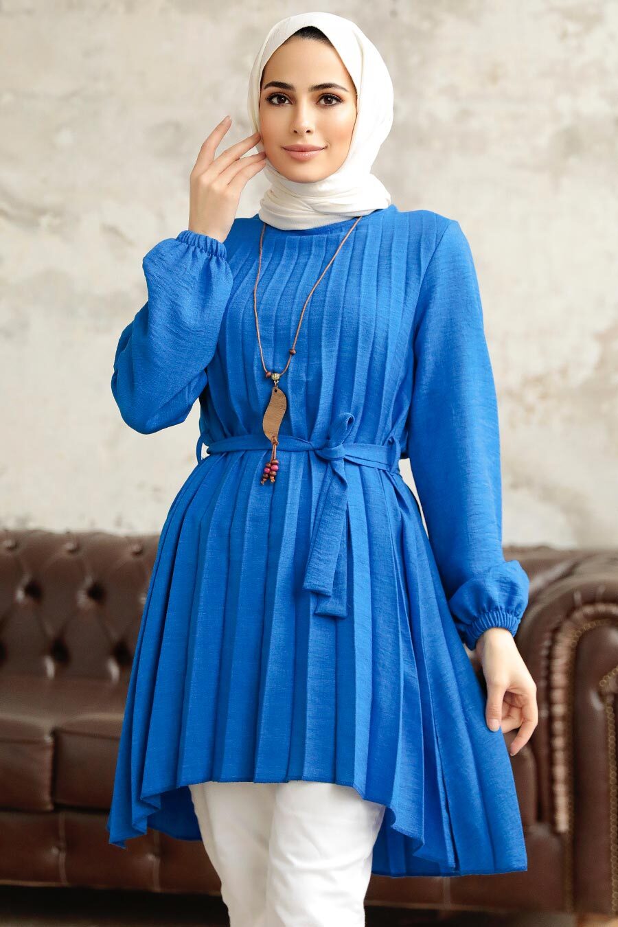 Neva Style - Sax Blue Hijab Turkish Tunic 41233SX