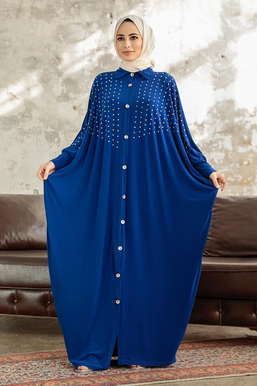 Neva Style - Sax Blue Islamic Clothing Turkish Abaya 17410SX