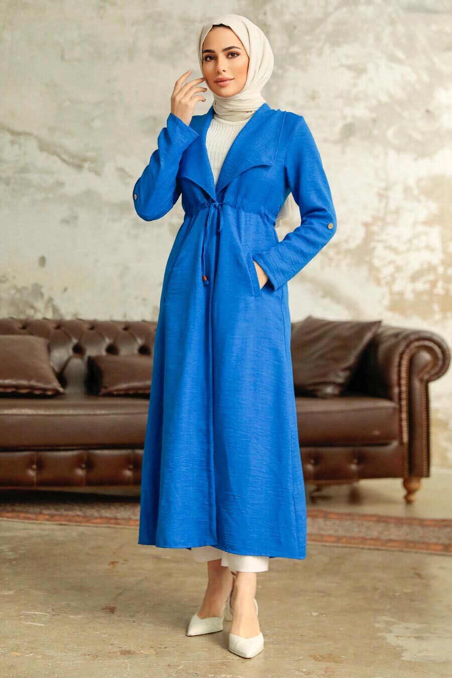 Neva Style - Sax Blue Long Sleeve Coat 11341SX