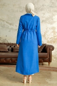 Neva Style - Sax Blue Long Sleeve Coat 11341SX - Thumbnail