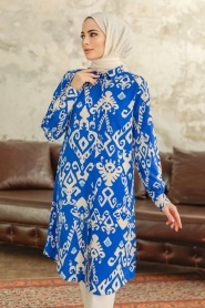 Neva Style - Sax Blue Women Tunic 11627SX - Thumbnail