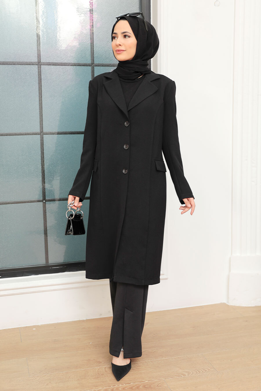 Neva Style - Siyah Tesettür Blazer Ceket 56950S