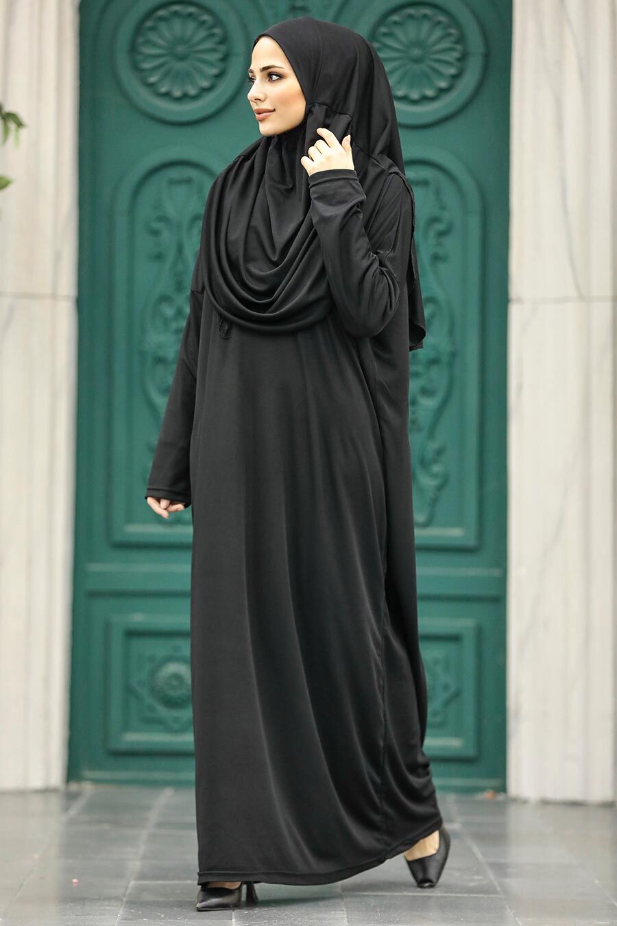 Neva Style - Siyah Tesettür Namaz Elbisesi 2306S